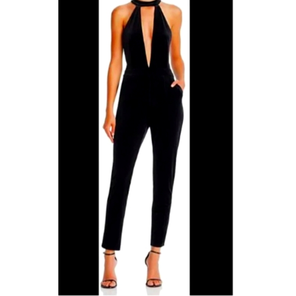 Sunset + Spring Pants - Sunset + Spring Black Velour High Neck Sleeveless Jumpsuit Women's Size Medium M